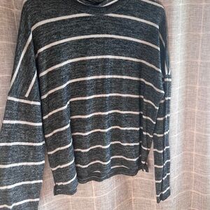 SO Gray and White Cowl Neck Sweater with Stripes
